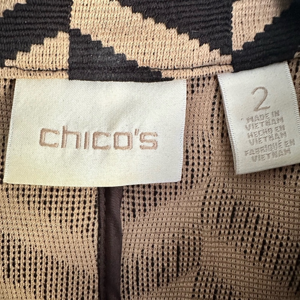 CHICOS Women’s Chevron Women's Coat/Sweater Black Tan Sz 2 (12) - Picture 3 of 5